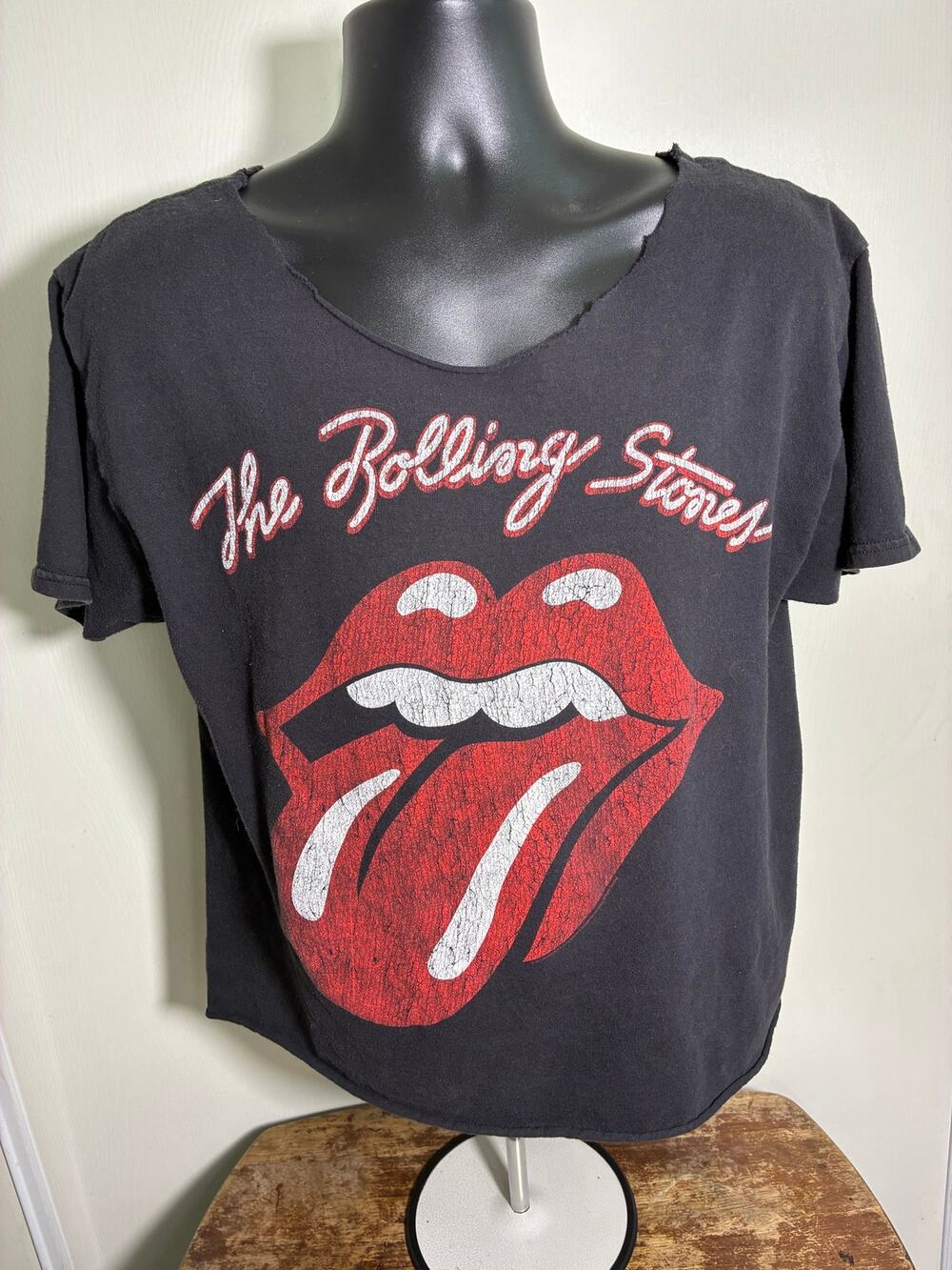 The Rolling Stones Tongue Logo Distressed Crop Top Tee